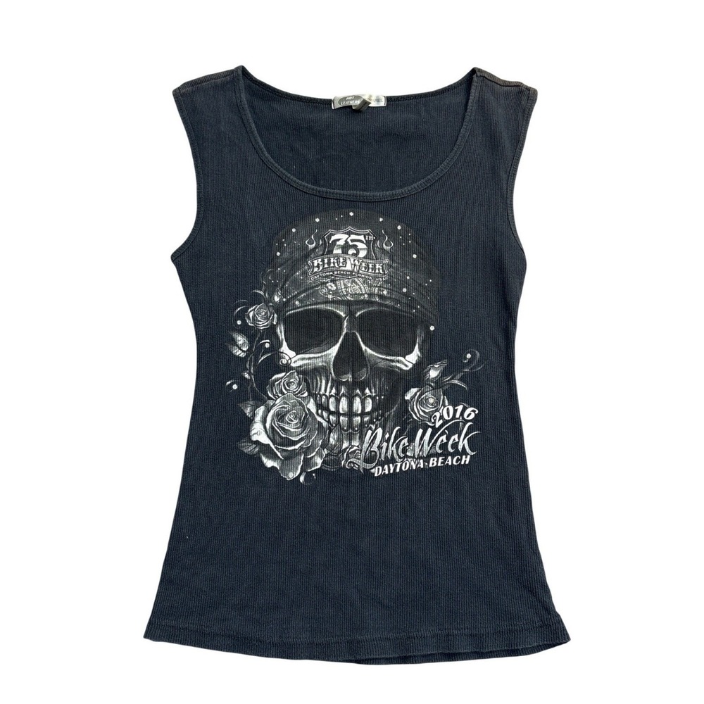 Hot Leathers 75th Bike Week 2016 Daytona Beach Skull Roses Ribbed Tank Top Large